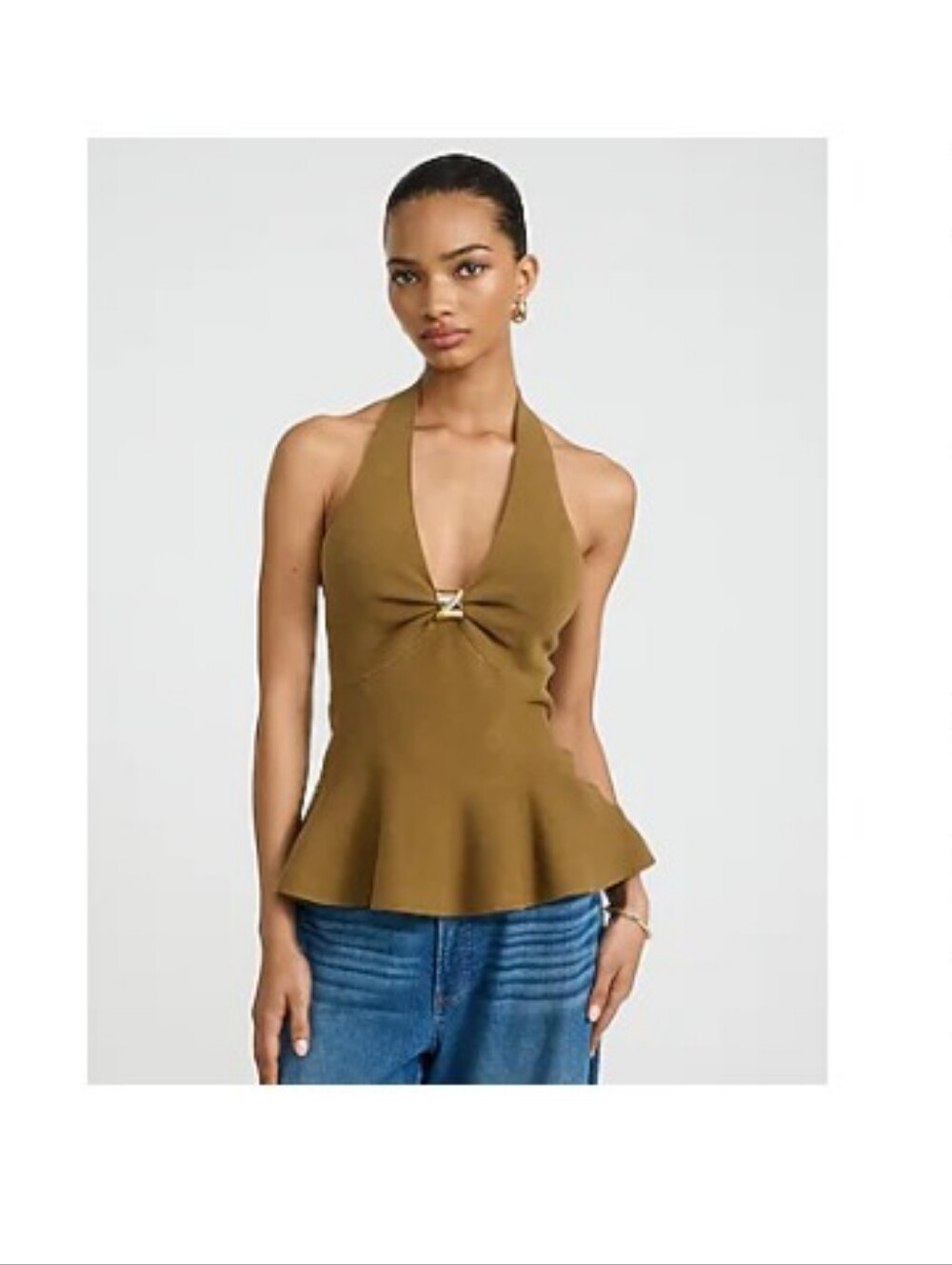 NWT Express Halter V-Neck Hardware Peplum Sweater Tank XS
